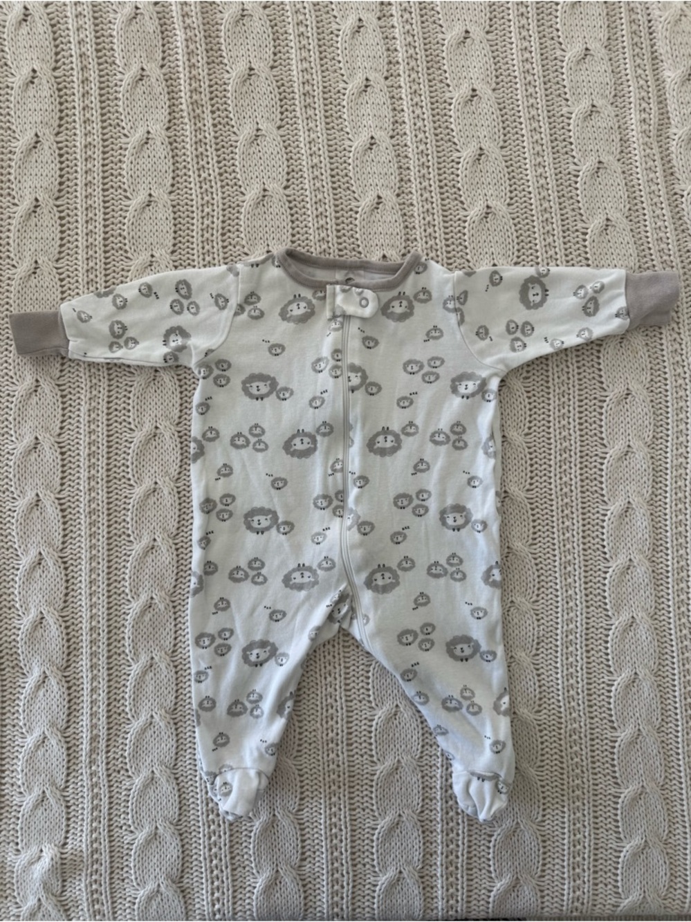 Gerber White & Gray Lion Print Footed One-Piece for Kids 0-3 Months